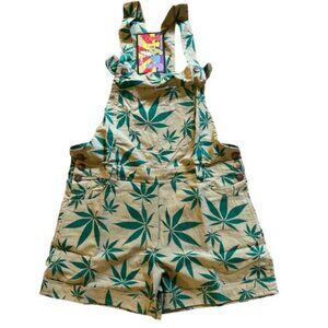 Jayli Romper Overalls Shorts Leafy 420 Pattern Unisex NWT